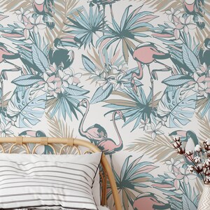 Abnehmbare tropische Blumen Tapete, Wandbild BlumenTapete, botanische benutzerdefinierte Floral Tapete, Akzent Floral Tapete, große Druck Tapete