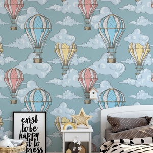 Balloon Nursery Wallpaper, Bastone rimovibile su carta da parati ad acquerello, pre-incollato. Carta da parati per camera da parati per bambini, decorazione per carta da parati rimovibile per bambini