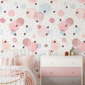 Polka Dot Nursery Wallpaper, Removable Stick On Wallpaper, Pre-Pasted. Childrens Bedroom Wallpaper, Kid's Removable Wallpaper Decor