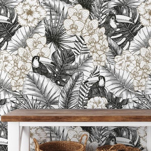 Abnehmbare tropische Blumen Tapete, Wandbild BlumenTapete, botanische benutzerdefinierte Floral Tapete, Akzent Floral Tapete, große Druck Tapete