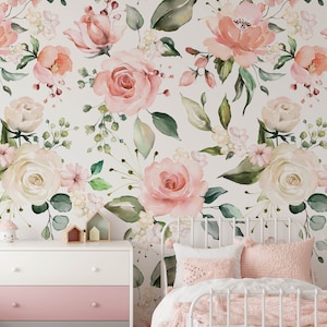 Florale Kinderzimmer Tapete, abnehmbarer Stick auf Tapete, vorgeklebt. Kinder Schlafzimmer Tapete, Kinder abnehmbare Tapete Dekor