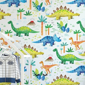 Dinosaur Nursery Wallpaper, Bastone rimovibile su carta da parati, pre-incollato. Carta da parati per camera da parati per bambini, decorazione per carta da parati rimovibile per bambini