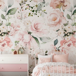 Florale Kinderzimmer Tapete, abnehmbarer Stick auf Tapete, vorgeklebt. Kinder Schlafzimmer Tapete, Kinder abnehmbare Tapete Dekor
