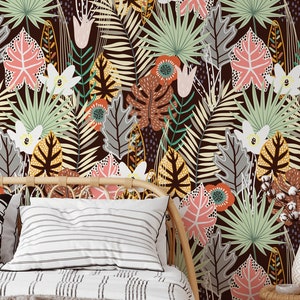 Abnehmbare dunkle Floral Tapete, Wandbild Floral Tapete, botanische benutzerdefinierte Floral Tapete, Akzent Floral Tapete, große Druck Tapete