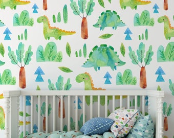 Dinosaur Nursery Wallpaper, Removable Stick On Wallpaper, Pre-Pasted. Childrens Bedroom Wallpaper, Kid's Removable Wallpaper Decor