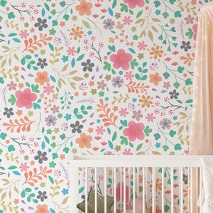 Florale Kinderzimmer Tapete, abnehmbarer Stick auf Tapete, vorgeklebt. Kinder Schlafzimmer Tapete, Kinder abnehmbare Tapete Dekor