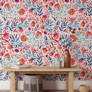Abnehmbare Floral Tapete, Wandbild Floral Tapete, Botanische benutzerdefinierte Floral Tapete, Akzent Floral Tapete, Große Druck Floral Tapete