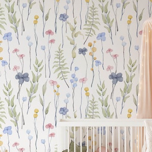 Floral Nursery Wallpaper, Removable Stick On Wallpaper, Pre-Pasted. Childrens Bedroom Wallpaper, Kid's Removable Wallpaper Decor