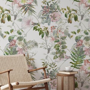 Abnehmbare Floral Tapete, Wandbild Floral Tapete, Botanische benutzerdefinierte Floral Tapete, Akzent Floral Tapete, Große Druck Floral Tapete