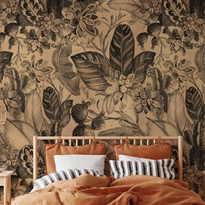 Abnehmbare tropische Blumen Tapete, Wandbild BlumenTapete, botanische benutzerdefinierte Floral Tapete, Akzent Floral Tapete, große Druck Tapete