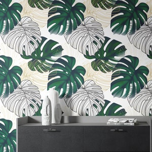 Abnehmbare tropische Blumen Tapete, Wandbild BlumenTapete, botanische benutzerdefinierte Floral Tapete, Akzent Floral Tapete, große Druck Tapete