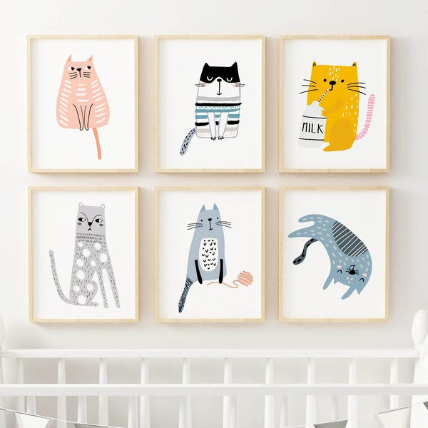 Cats Nursery Prints, Nursery Wall Prints, Childrens Animal Prints, Nursery Wall Art, Cute Animal Prints, Nursery Animal Art Prints, NP#05