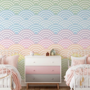 Carta da parati Rainbow Nursery, bastone geometrico rimovibile su carta da parati, pre-incollato. Carta da parati per camera da parati per bambini, decorazione per carta da parati rimovibile per bambini
