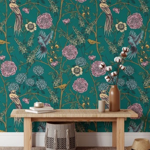 Abnehmbare Floral Tapete, Wandbild Floral Tapete, Botanische benutzerdefinierte Floral Tapete, Akzent Floral Tapete, Große Druck Floral Tapete