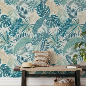 Abnehmbare tropische Blumen Tapete, Wandbild BlumenTapete, botanische benutzerdefinierte Floral Tapete, Akzent Floral Tapete, große Druck Tapete