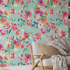 Abnehmbare Floral Tapete, Wandbild Floral Tapete, Botanische benutzerdefinierte Floral Tapete, Akzent Floral Tapete, Große Druck Floral Tapete