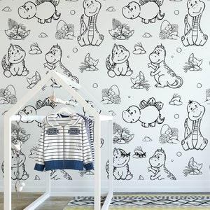 Dinosaur Nursery Wallpaper, Bastone rimovibile su carta da parati, pre-incollato. Carta da parati per camera da parati per bambini, decorazione per carta da parati rimovibile per bambini