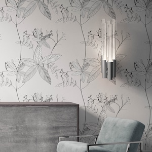 Abnehmbare florale Tapete, Wandbild Floral Tapete, botanische benutzerdefinierte Floral Tapete, Akzent Floral Tapete, schwarz weiß Tapete
