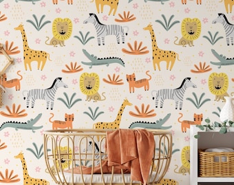 Safari Nursery Wallpaper, Jungle Nursery Wallpaper, Childrens Safari Nursery Wallpaper, Children's Removable Wallpaper, Nursery decor