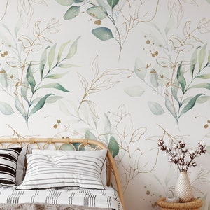 Abnehmbare Floral Tapete, Wandbild Floral Tapete, Botanische benutzerdefinierte Floral Tapete, Akzent Floral Tapete, Große Druck Floral Tapete