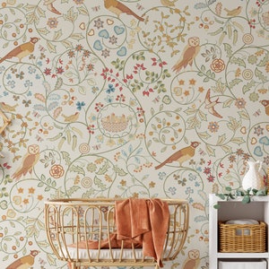 Floral Nursery Wallpaper, Removable Stick On Wallpaper, Pre-Pasted. Childrens Bedroom Wallpaper, Kid's Removable Wallpaper Decor