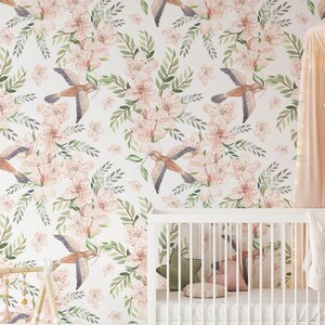 Florale Kinderzimmer Tapete, abnehmbarer Stick auf Tapete, vorgeklebt. Kinder Schlafzimmer Tapete, Kinder abnehmbare Tapete Dekor