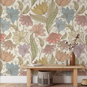 Abnehmbare Floral Tapete, Wandbild Floral Tapete, Botanische benutzerdefinierte Floral Tapete, Akzent Floral Tapete, Große Druck Floral Tapete