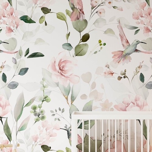 Floral Nursery Wallpaper Removable Stick on Wallpaper Etsy UK
