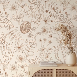 Abnehmbare Floral Tapete, Wandbild Floral Tapete, Botanische benutzerdefinierte Floral Tapete, Akzent Floral Tapete, Große Druck Floral Tapete