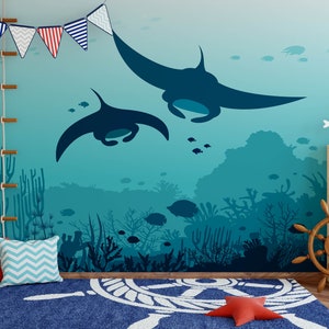 Ocean Nursery Wallpaper, Faro rimovibile Stick On Wallpaper, pre-incollato. Carta da parati per camera da parati per bambini, decorazione per carta da parati rimovibile per bambini