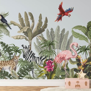 Safari Nursery Wallpaper, Jungle Nursery Wallpaper, Childrens Safari Nursery Wallpaper, Children's Removable Wallpaper, Nursery décor
