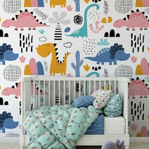 Dinosaurier Kinderzimmer Tapete, abnehmbarer Stick auf Tapete, vorgeklebt. Kinder Schlafzimmer Tapete, Kinder abnehmbare Tapete Dekor