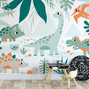 Carta da parati per vivaio di dinosauri, carta da parati rimovibile, pre-incollata. Carta da parati per camera da letto per bambini, decorazione per carta da parati rimovibile per bambini