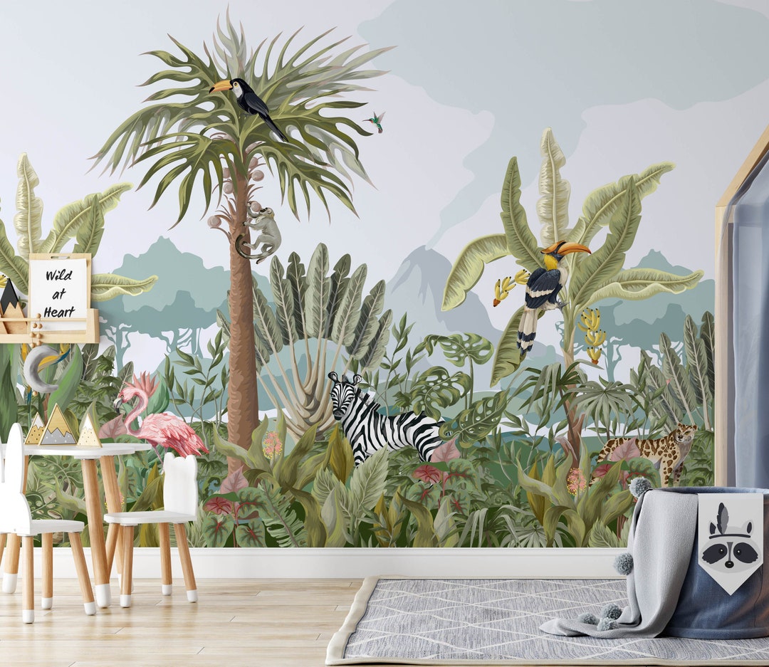 Safari Nursery Wallpaper Jungle Nursery Wallpaper Childrens Etsy