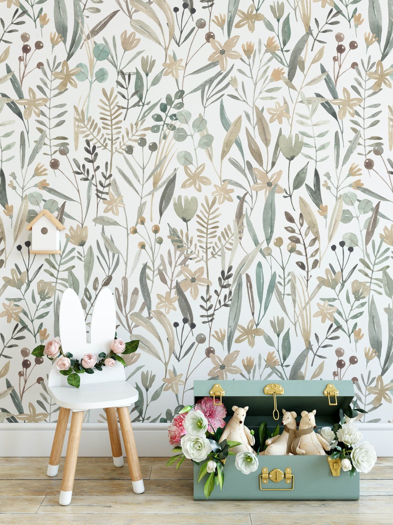 Floral Nursery Wallpaper Removable Stick on Wallpaper Etsy