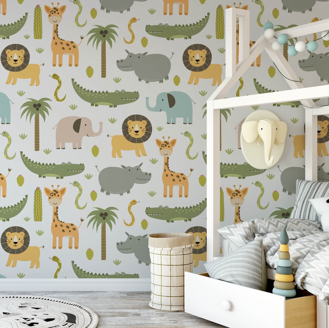 Safari Nursery Wallpaper Jungle Nursery Wallpaper Childrens - Etsy UK