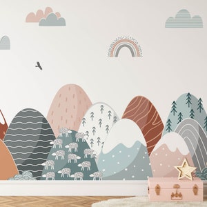 Carta da parati Per vivaio Montagne, Bastone rimovibile su carta da parati, Pre-incollato. Carta da parati per camera da parati per bambini, decorazione per carta da parati rimovibile per bambini