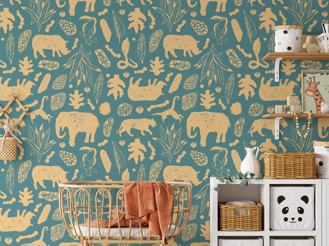 Safari Nursery Wallpaper Jungle Nursery Wallpaper Childrens Etsy