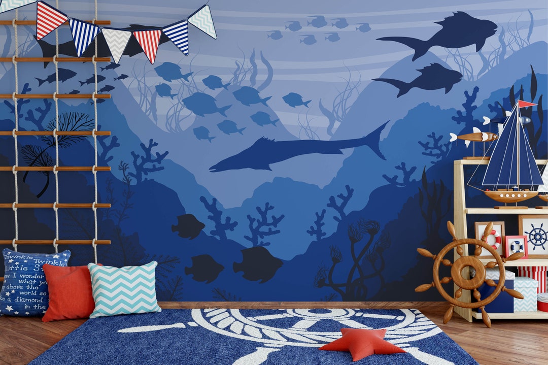 Ocean Nursery Wallpaper, Removable Sealife Stick on Wallpaper, Pre