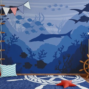 Ocean Nursery Wallpaper, Stick sealife rimovibile su carta da parati, pre-incollato. Carta da parati per camera da parati per bambini, decorazione per carta da parati rimovibile per bambini