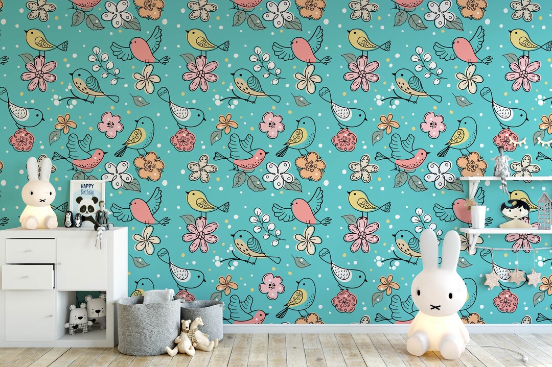 Floral Nursery Wallpaper Removable Stick on Wallpaper Etsy