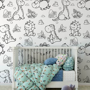 Dinosaur Nursery Wallpaper, Bastone rimovibile su carta da parati, pre-incollato. Carta da parati per camera da parati per bambini, decorazione per carta da parati rimovibile per bambini