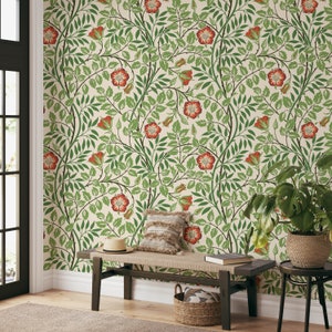 Abnehmbare Floral Tapete, Wandbild Floral Tapete, Botanische benutzerdefinierte Floral Tapete, Akzent Floral Tapete, Große Druck Floral Tapete