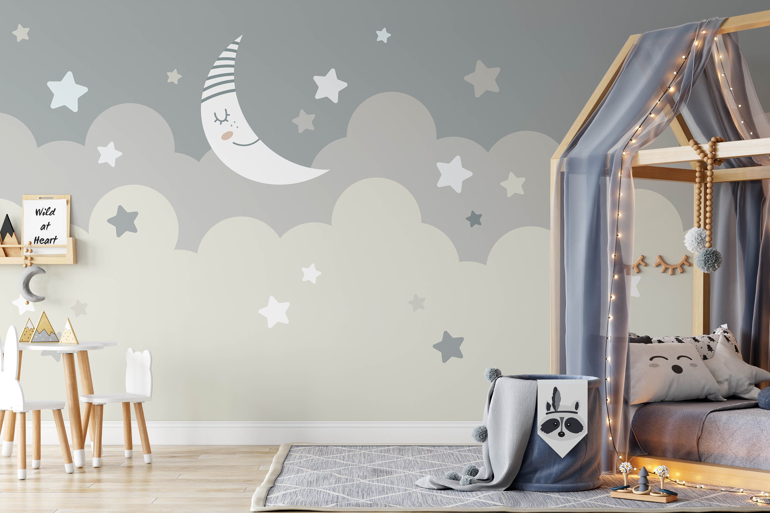 Stars and Moon Nursery Wallpaper Removable Stick on | Etsy