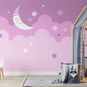 Stars and Moon Nursery Wallpaper, Stick On Wallpaper rimovibile, pre-incollato. Carta da parati per camera da parati per bambini, decorazione per carta da parati rimovibile per bambini