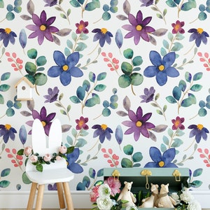 Florale Kinderzimmer Tapete, abnehmbarer Stick auf Tapete, vorgeklebt. Kinder Schlafzimmer Tapete, Kinder abnehmbare Tapete Dekor