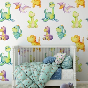 Dinosaur Nursery Wallpaper, Bastone rimovibile su carta da parati, pre-incollato. Carta da parati per camera da parati per bambini, decorazione per carta da parati rimovibile per bambini