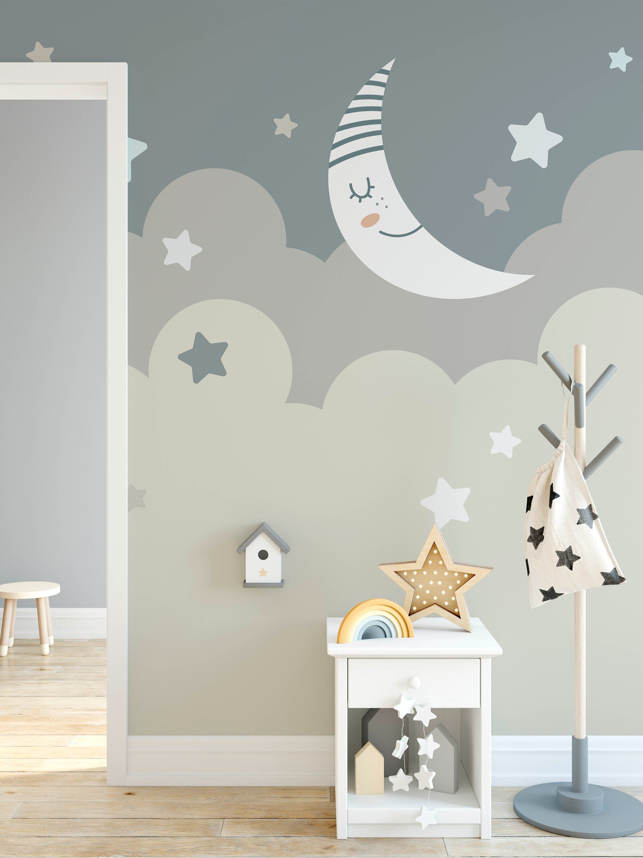 Stars and Moon Nursery Wallpaper Removable Stick on - Etsy