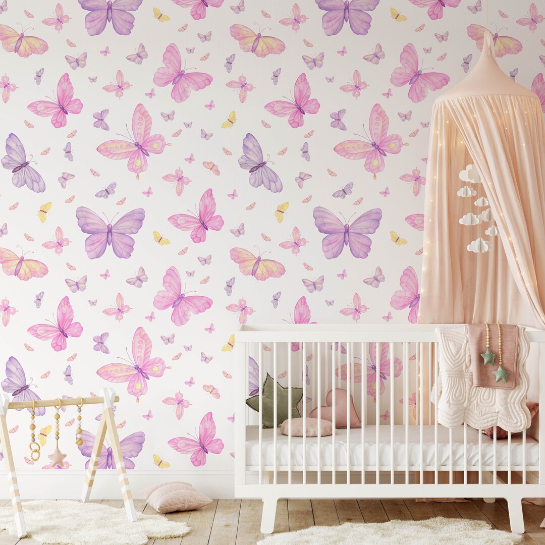 Butterfly Nursery Wallpaper, Removable Stick on Wallpaper, Pre-pasted ...