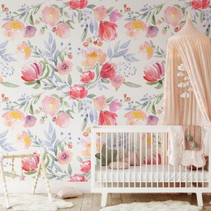 Floral Kinderzimmer Tapete, Abnehmbarer Stick Auf Tapete, Pre-Pasted. Kinderzimmer Tapete, Abnehmbarer Tapetendekor für Kinder